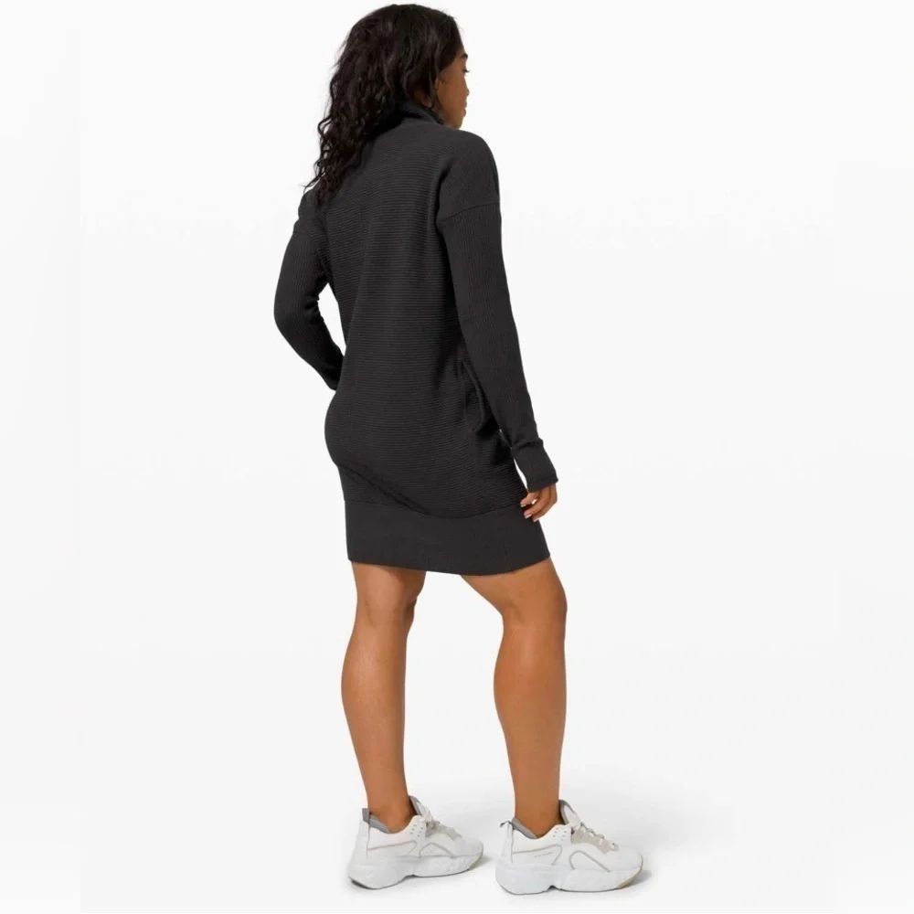 Lululemon Call For Cozy Dress Black Ribbed Sz 4 - Picture 3 of 10
